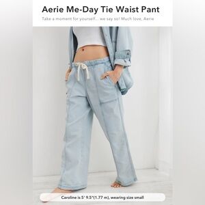 Aerie Me-Day tie waist Blue Denim pants